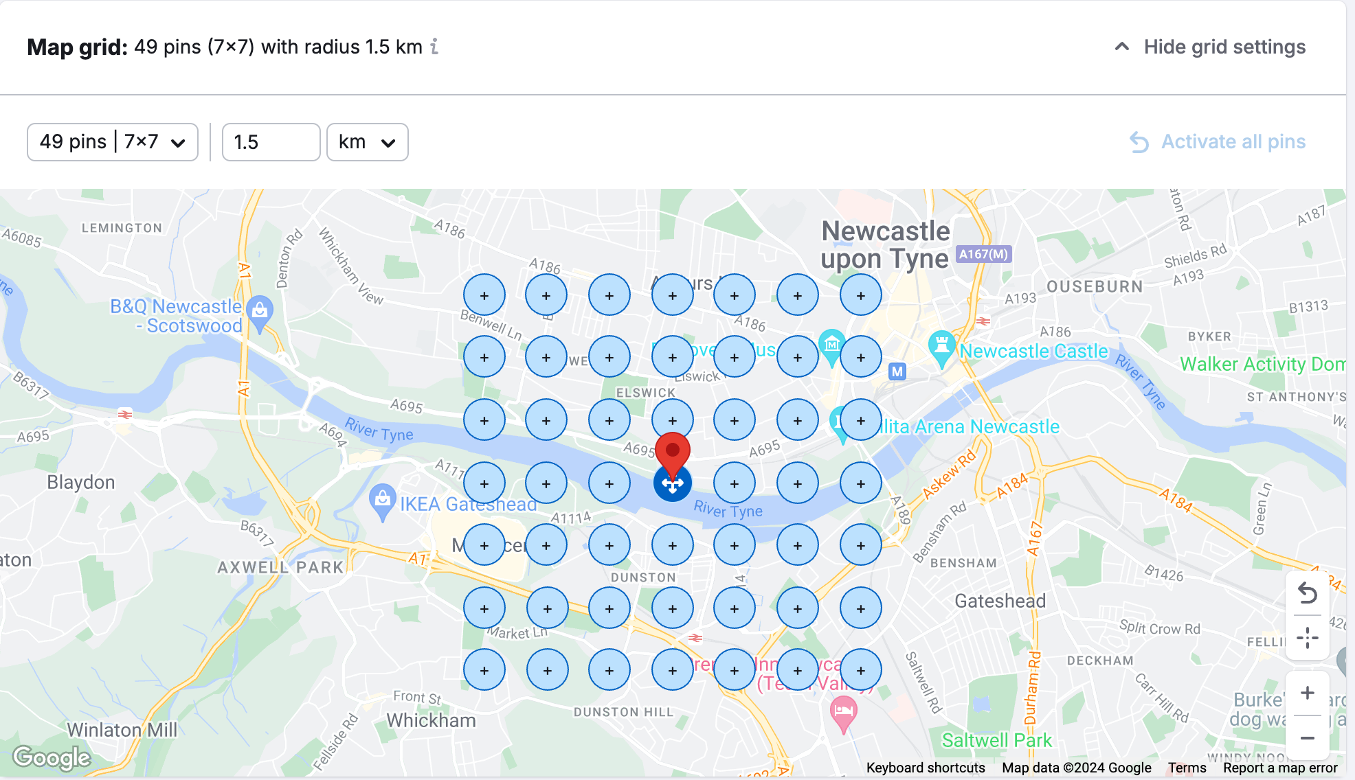 SEMRush Map Rank Tracker Map Grid Selection